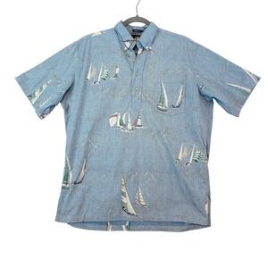 Reyn Spooner Shirt Men M Sailing Nautical Boat VTG Aloha Hawaiian Resort Wear